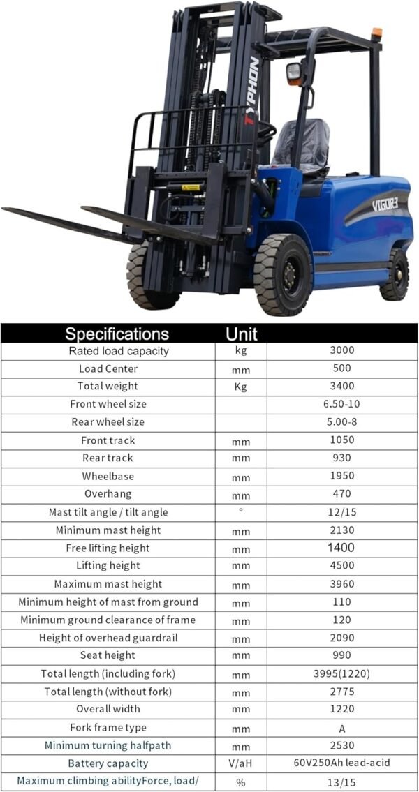 2025 TYPHON Vigor 3.0 Blue Electric Forklift 3 Ton Lifter Lift Truck Jitney Hi-Lo