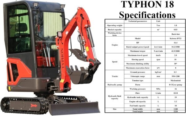 TYPHON 18 Flex 4,000 lbs Mini Crawler Excavator for Garden, Farm, Park, Road Micro Digger Ideal for Digging, Drilling, Bull-Dozing with 10 Different attachments - Image 3