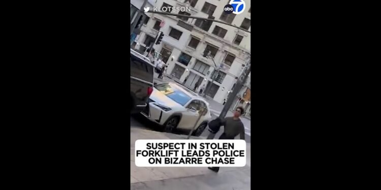 Suspect in stolen forklift leads police on unusual chase in downtown LA