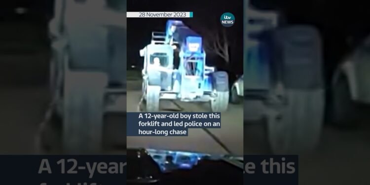 Boy takes police on an hour-long chase in stolen forklift #itvnews #information #crime #michigan #u.s.a.