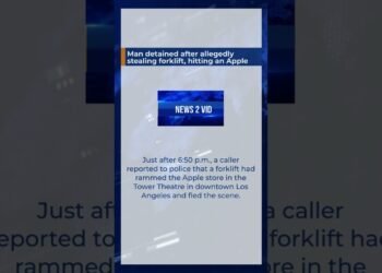 Guy detained after allegedly stealing forklift, hitting an Apple retailer #Shorts