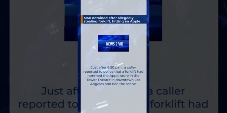 Guy detained after allegedly stealing forklift, hitting an Apple retailer #Shorts
