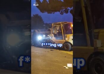 Driving force flips automobile in forklift rampage