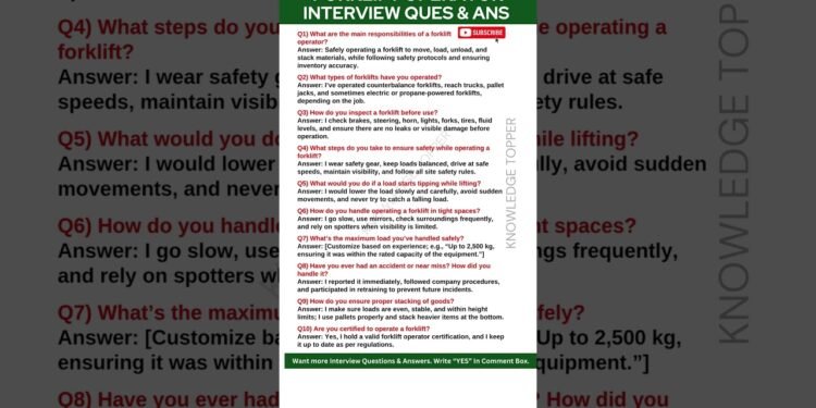 Forklift Interview Questions and Solution | Forklift Operator Interview Questions and Solutions