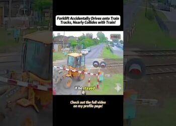 Forklift By accident Drives onto Teach Tracks, Just about Collides with Teach! #forklift #traintracks