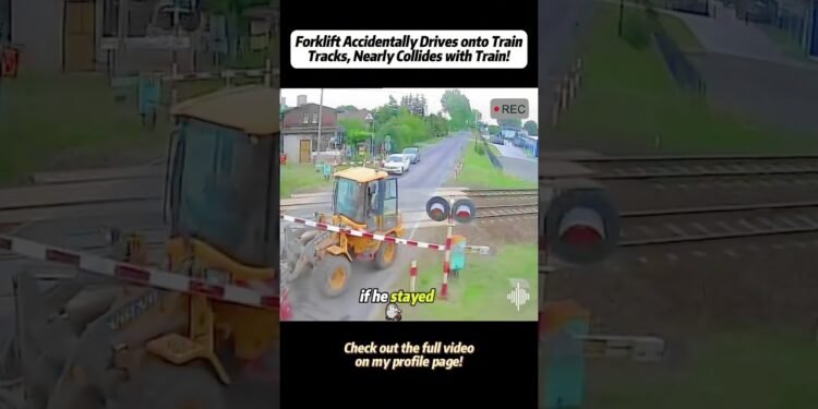 Forklift By accident Drives onto Teach Tracks, Just about Collides with Teach! #forklift #traintracks