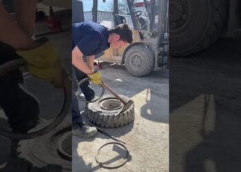 The Tire Physician Fixes A Forklift Cut up Ring Tire!  #tireguy #tiredoctor #tires #tirerepair #shorts