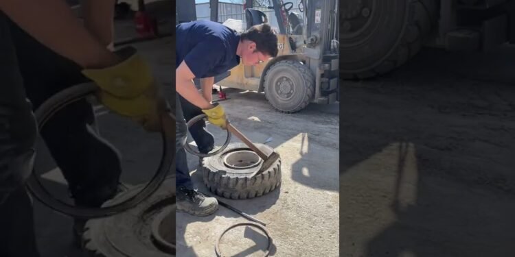 The Tire Physician Fixes A Forklift Cut up Ring Tire!  #tireguy #tiredoctor #tires #tirerepair #shorts