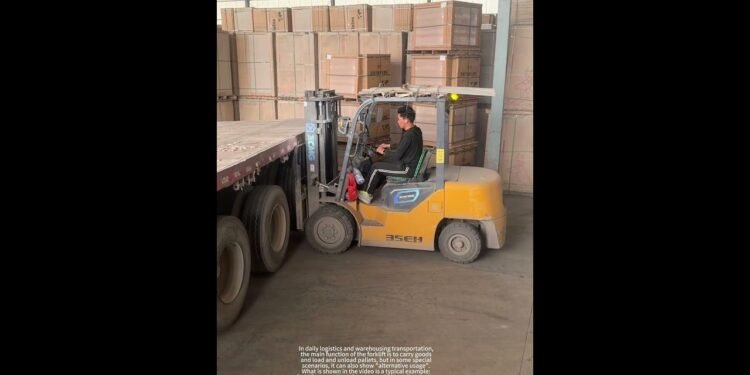The divine operation of the forklift driving force simply pushes away the cart.