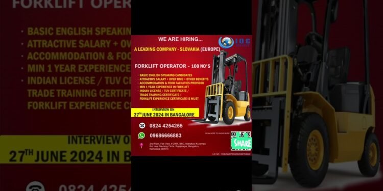 Sought after for Slovakia, Europe – Forklift Operator #job2024 #task #jobsforfreahers #europejobs