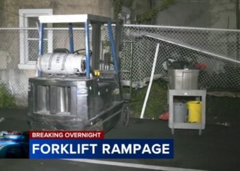 Guy makes use of forklift to break companies, drag cars in Port Richmond