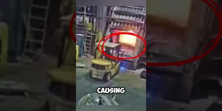 Forklift Operator Narrowly Escapes Fiery Explosion 🤕🔥#shorts