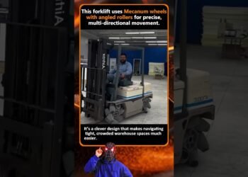 This forklift makes use of Mecanum wheels with angled rollers